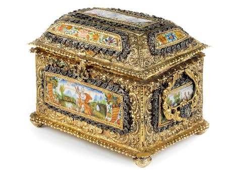Barockes Vermeil-Kästchen mit Email-Dekor